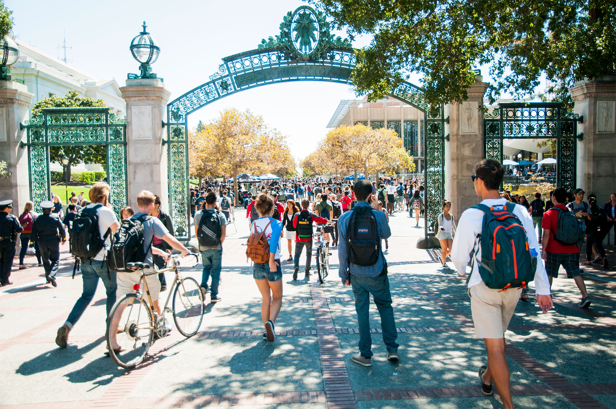 Students walking under Sather gate on the Berkeley campus