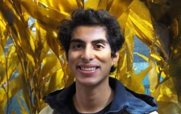 A photo of a man against a stylized background