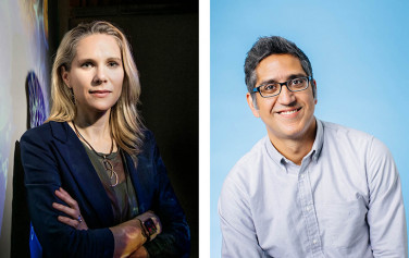 Headshots of Britt Glausinger and Arash Komeili.